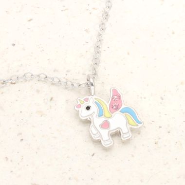 Collier Licorne AÉLYS Enfant en Argent 925/1000 et Oxyde de Zirconium rose - AE-C6OZ0105