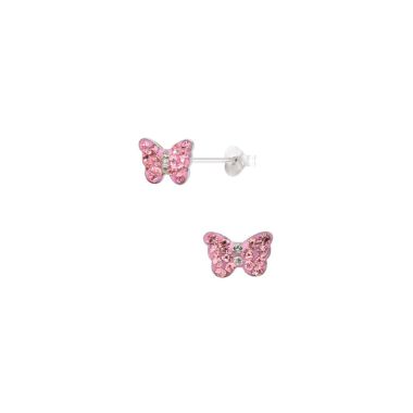 Boucles d'oreilles Papillon AÉLYS Enfant en Argent 925/1000 et Cristal rose - AE-B6CR0060