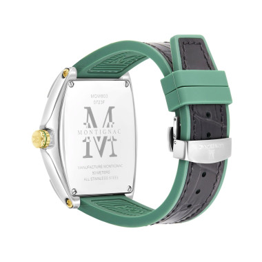 Montre MONTIGNAC Homme Bracelet Cuir Noir et Vert - MOW803