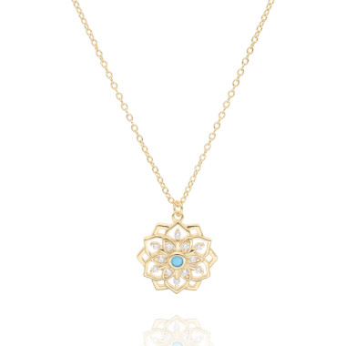 Collier Fleur ECLAT DE LUNE en Argent 925/1000 Jaune avec Turquoise et Oxydes - AE-C6P0017