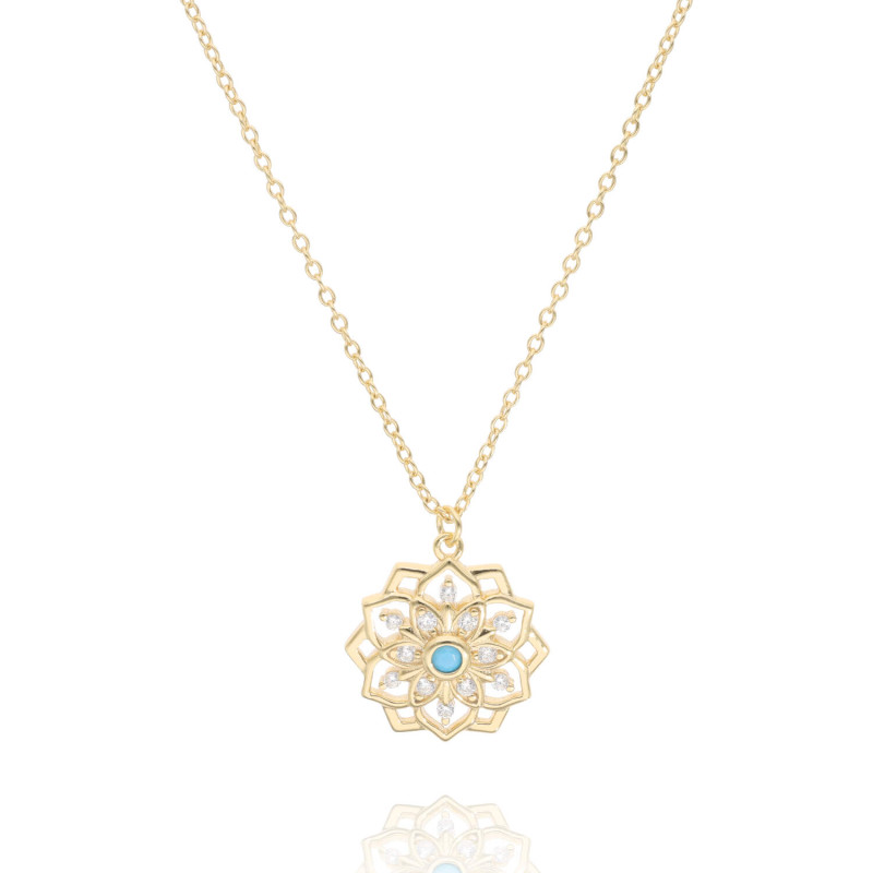 Collier Fleur ECLAT DE LUNE en Argent 925/1000 Jaune avec Turquoise et Oxydes - AE-C6P0017