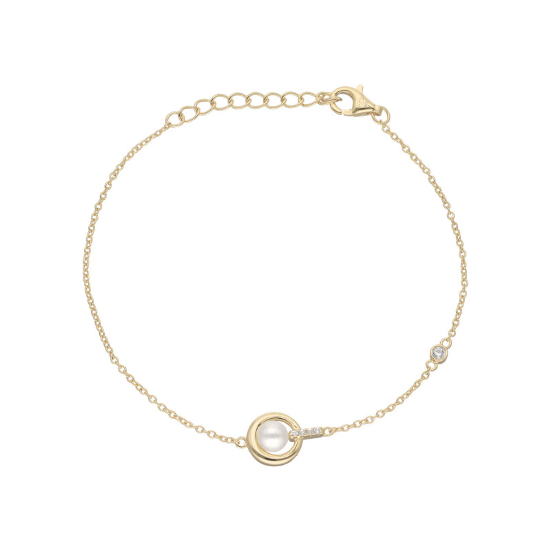 Bracelet LA PETITE PERLE en Argent 925/1000 Jaune avec Perle Blanche et Oxydes - AE-BR6PL0018