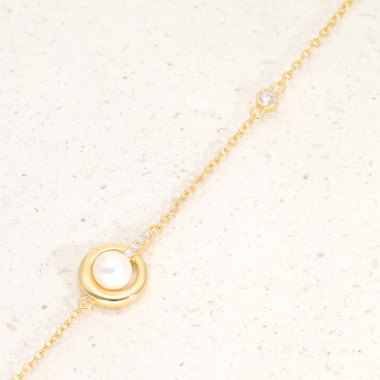Bracelet LA PETITE PERLE en Argent 925/1000 Jaune avec Perle Blanche et Oxydes - AE-BR6PL0018