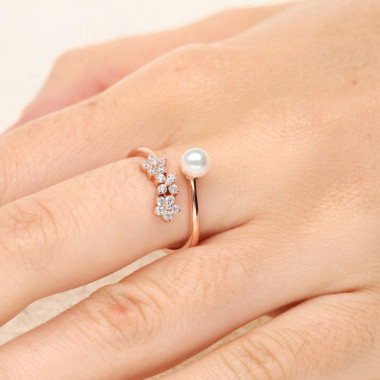 Bague LA PETITE PERLE en Argent 925 1000 Rose avec Perle Blanche et Oxydes AE BA6PL0003 Aelys