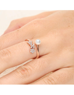 Bague LA PETITE PERLE en Argent 925/1000 Rose avec Perle Blanche et Oxydes - AE-BA6PL0003