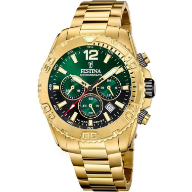 Montre TIMELESS CHRONOGRAPH - FESTINA Homme Cadran Vert Bracelet Acier Doré - F20684/3