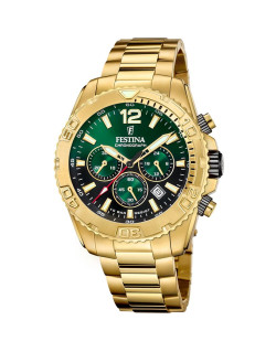 Montre TIMELESS CHRONOGRAPH - FESTINA Homme Cadran Vert Bracelet Acier Doré - F20684/3