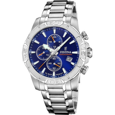 Montre TIMELESS CHRONOGRAPH - FESTINA Homme Cadran Bleu Bracelet Acier - F20704/2