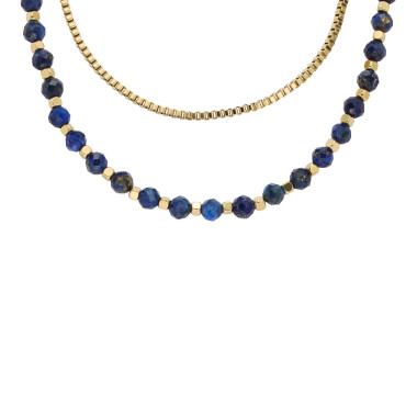 Collier ALL STACKED UP - FOSSIL Femme en Acier Jaune avec Lapis-Lazuli Bleu - JA7247710