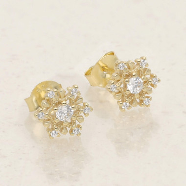 Boucles d'oreilles Flocon AÉLYS en Argent 925/1000 Jaune avec Oxydes Blancs - AE-B6OZ0490