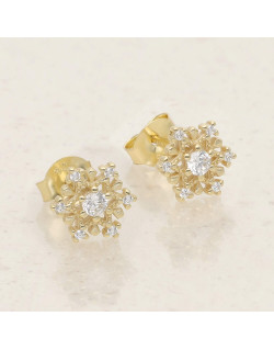 Boucles d'oreilles Flocon AÉLYS en Argent 925/1000 Jaune avec Oxydes Blancs - AE-B6OZ0490