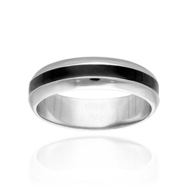 Bague Alliance AÉLYS en Argent 925/1000 et Émail Noir - 7 mm - AE-BA60089