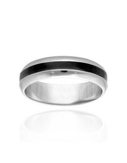 Bague Alliance AÉLYS en Argent 925/1000 et Émail Noir - 7 mm - AE-BA60089