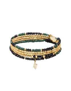 Bracelet 5 Tours GABY - BELLE MAIS PAS QUE Cristal Doré, Noir et Vert - U-GABY-B5T10MX