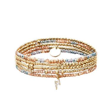 Bracelet 5 Tours GABY - BELLE MAIS PAS QUE Cristal Cuivré et Bleu - U-GABY-B5T1MX