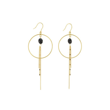 Boucles d'oreilles INDE - UNE A UNE Femme avec Onyx Noir- BOCCN