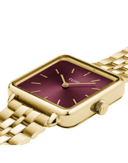 Montre TETRAGONE - CLUSE Femme Cadran Bordeaux Bracelet Acier Doré - CW10312