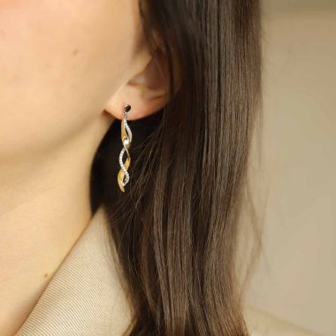 Boucles d'oreilles Torsadées LINHA en Argent 925/1000 Bicolore avec Oxydes - AE-B6OZ0469
