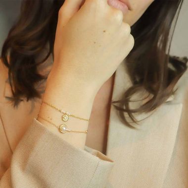 Bracelet LA PETITE PERLE en Argent 925/1000 Jaune avec Perle Blanche et Oxydes - AE-BR6PL0018