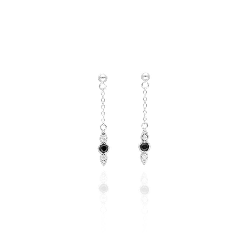 Boucles d'oreilles AÉLYS en Argent 925/1000 avec Oxydes Noirs et Blancs - AE-B6OZ0505