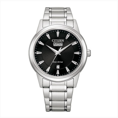 Montre Eco-drive CLASSIC ELEGANT - CITIZEN Homme Cadran Noir Bracelet Acier Gris - AW0100-86EE