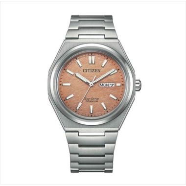 Montre Eco-drive SUPER TITANIUM - CITIZEN Homme Cadran Orange Bracelet Titane Gris - AW0130-85ZE