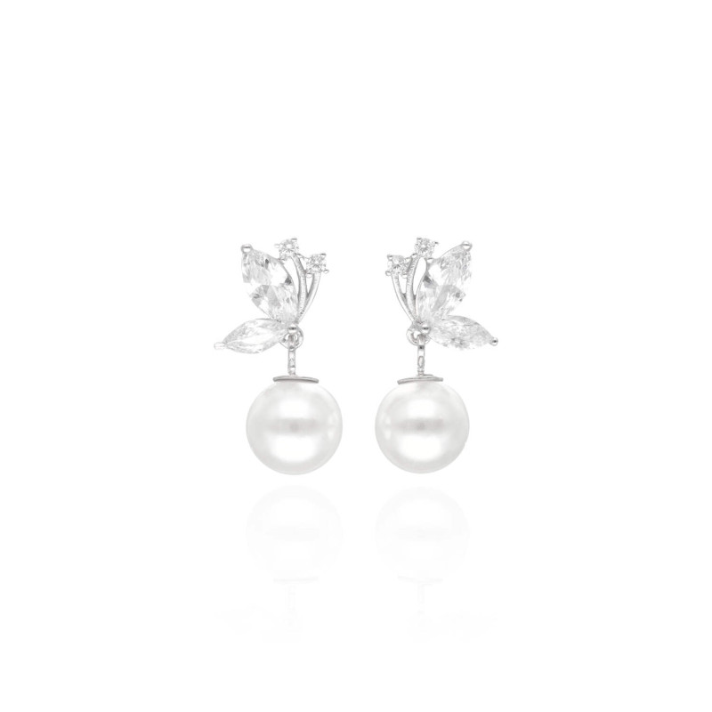 Boucles d'oreilles AÉLYS en Argent 925/1000 avec Perles Synthétiques Blanches et Oxydes - AE-B6PL0053