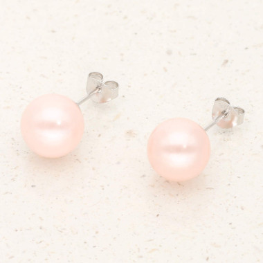 Boucles d'oreilles AÉLYS en Argent 925/1000 avec Perle Synthétique Rose - 10,5 mm - AE-B6PL0054