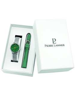 Coffret CHOUQUETTE - PIERRE LANNIER Femme Bracelet Milanais Acier et Bracelet Cuir Vert - 170G671