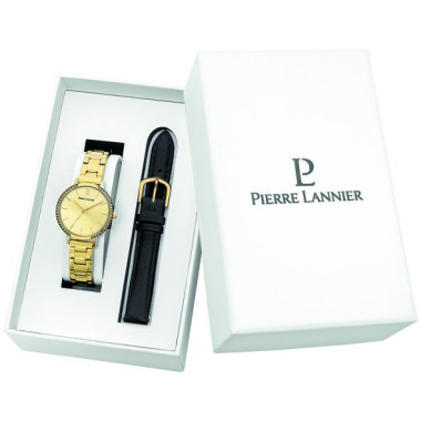 Coffret CHOUQUETTE - PIERRE LANNIER Femme Bracelet Acier Doré et Bracelet Cuir Noir - 174F542