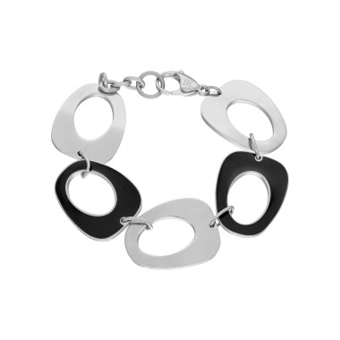 Bracelet ETIKA en Acier avec Maillons Ovales Évidés et Émail Noir - AE-BR70211