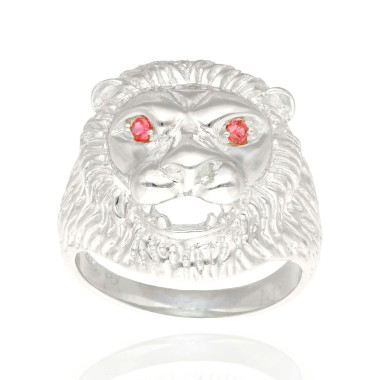 Bague Chevalière Tête de Lion AÉLYS en Argent 925/1000 avec Oxydes Rouges - AE-BA6OZ0331