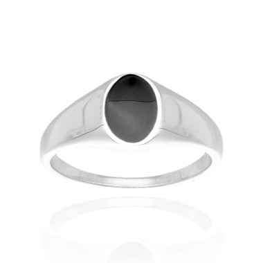 Bague Chevalière AÉLYS en Argent 925/1000 avec Émail Noir - AE-BA60099