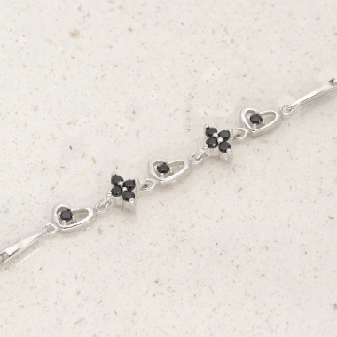 Bracelet Cœurs et Fleurs AÉLYS en Argent 925/1000 avec Oxydes Noirs - AE-BR6OZ0235