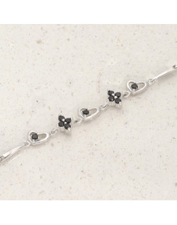 Bracelet Cœurs et Fleurs AÉLYS en Argent 925/1000 avec Oxydes Noirs - AE-BR6OZ0235