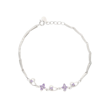 Bracelet Cœurs et Fleurs AÉLYS en Argent 925/1000 avec Oxydes Violets - AE-BR6OZ0236