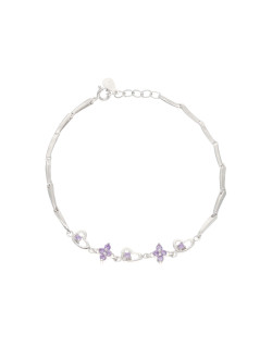 Bracelet Cœurs et Fleurs AÉLYS en Argent 925/1000 avec Oxydes Violets - AE-BR6OZ0236