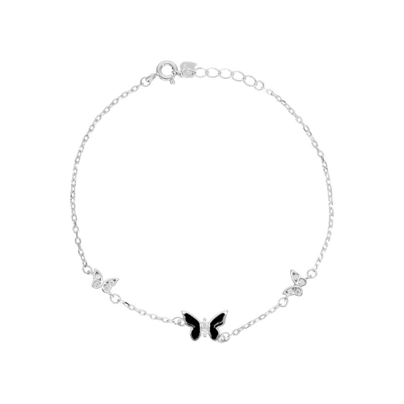 Bracelet Papillon AÉLYS en Argent 925/1000 avec Émail Noir et Oxydes - AE-BR6OZ0238