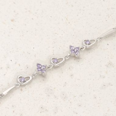 Bracelet Cœurs et Fleurs AÉLYS en Argent 925/1000 avec Oxydes Violets - AE-BR6OZ0236