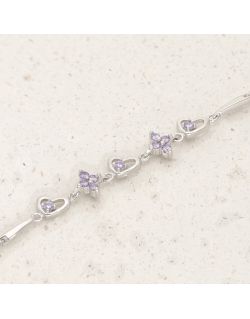 Bracelet Cœurs et Fleurs AÉLYS en Argent 925/1000 avec Oxydes Violets - AE-BR6OZ0236