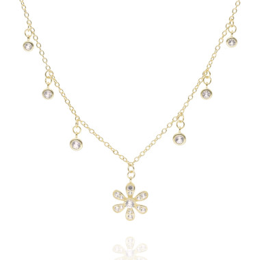 Collier Charms Fleur et Pampilles ABELLION en Argent 925/1000 Jaune avec Oxydes - AE-C6OZ0331