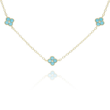 Collier Fleur ABELLION en Argent 925/1000 Jaune avec Pierres Bleues - AE-C6P0023