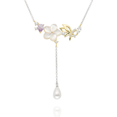 Collier ABELLION en Argent 925/1000 Bicolore avec Perle, Nacre et Oxyde Violet - AE-C6PL0029