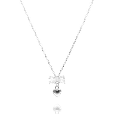 Collier Nœud et Cœur AÉLYS en Argent 925/1000 avec Oxydes - AE-C6OZ0343