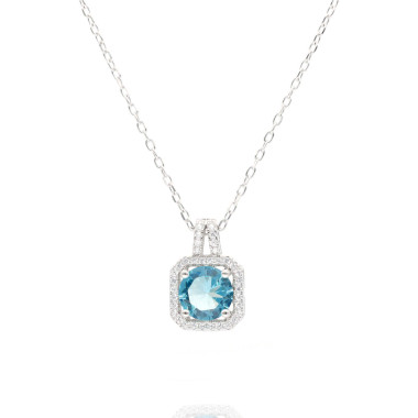 Collier Carré AÉLYS en Argent 925/1000 avec Oxydes Bleu et Blancs - AE-C6OZ0360