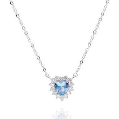 Collier Cœur AÉLYS en Argent 925/1000 avec Oxydes Bleu et Blancs - AE-C6OZ0361