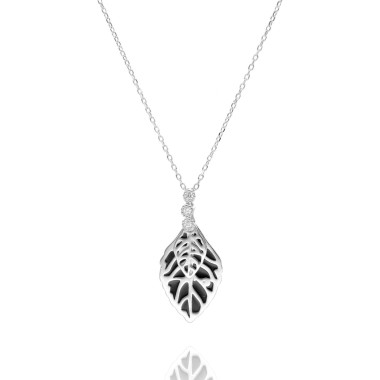 Collier Feuille AÉLYS en Argent 925/1000 avec Émail Noir et Oxydes - AE-C6OZ0363