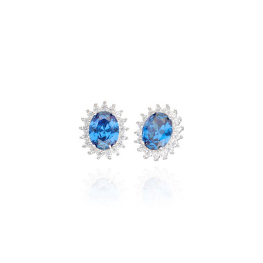 Boucles d'oreilles AÉLYS en Argent 925/1000 avec Oxydes Bleu Foncé et Blancs - AE-B6OZ0522