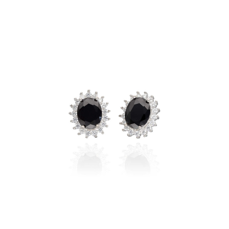 Boucles d'oreilles AÉLYS en Argent 925/1000 avec Oxydes Noir et Blancs - AE-B6OZ0524