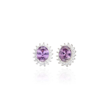 Boucles d'oreilles AÉLYS en Argent 925/1000 avec Oxydes Violet et Blancs - AE-B6OZ0525